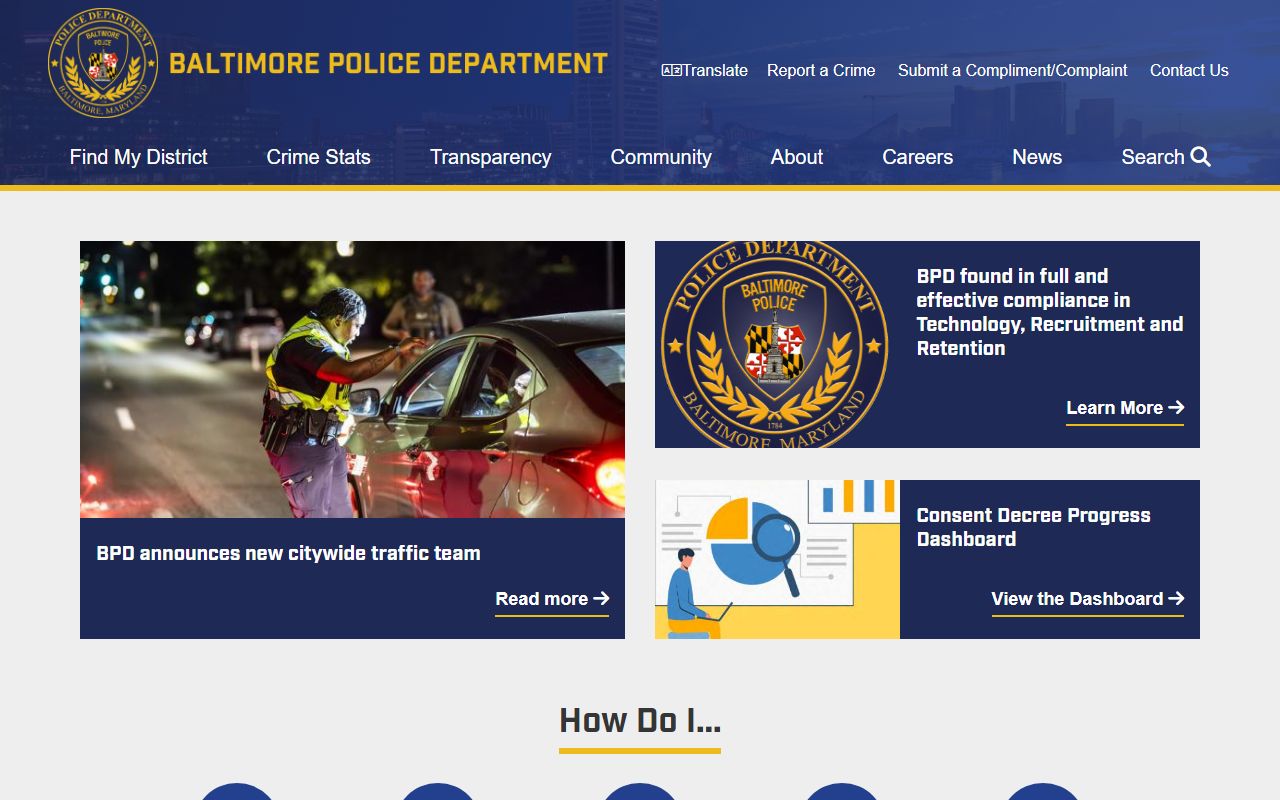 Baltimore Police Department website for Baltimore traffic ticket records