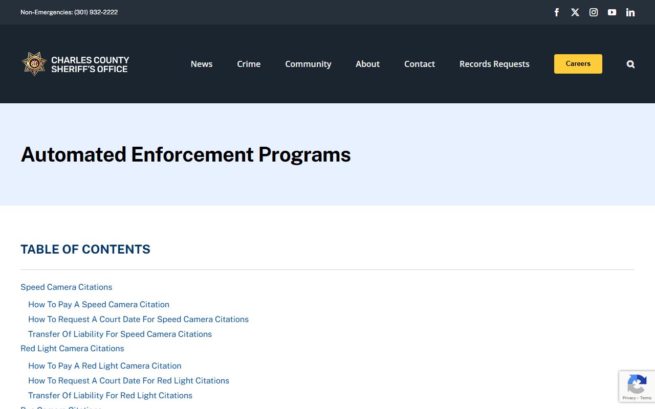 Charles County automated enforcement programs for traffic ticket records