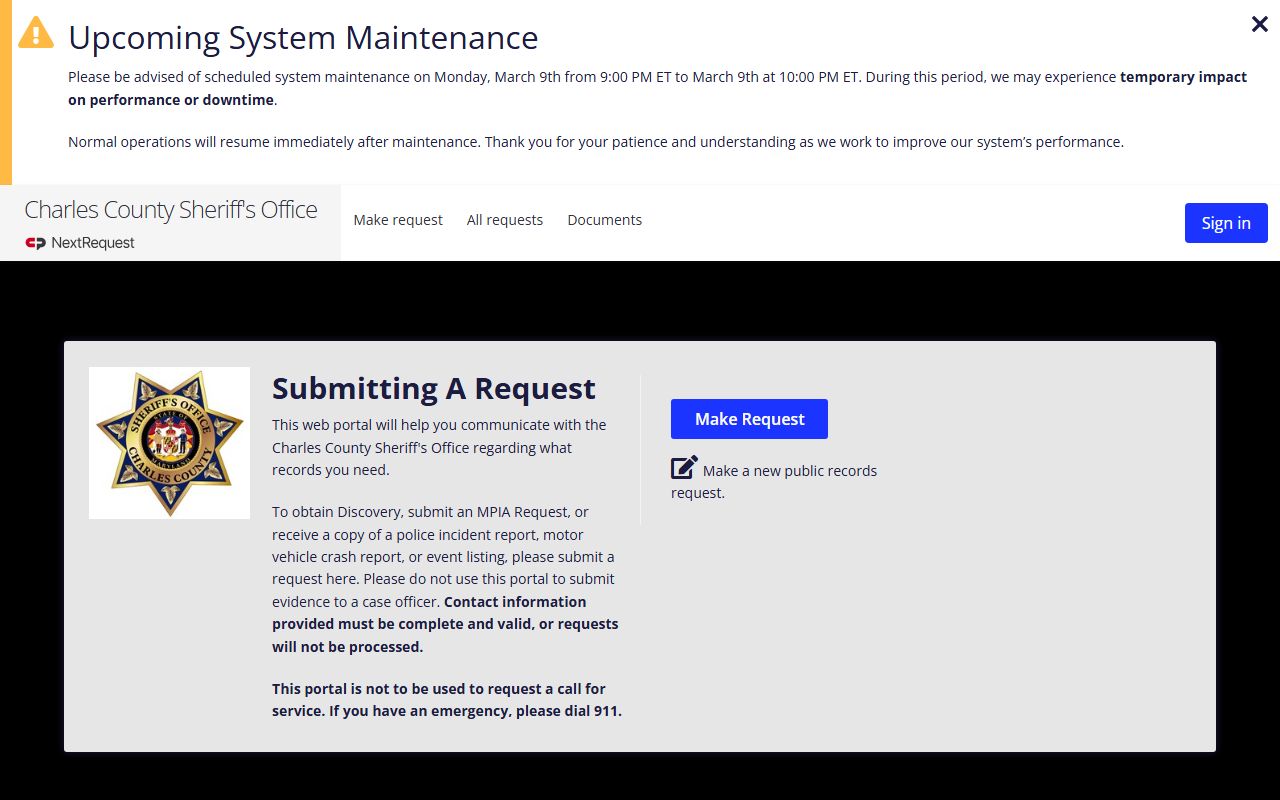 Charles County online records portal for traffic ticket records