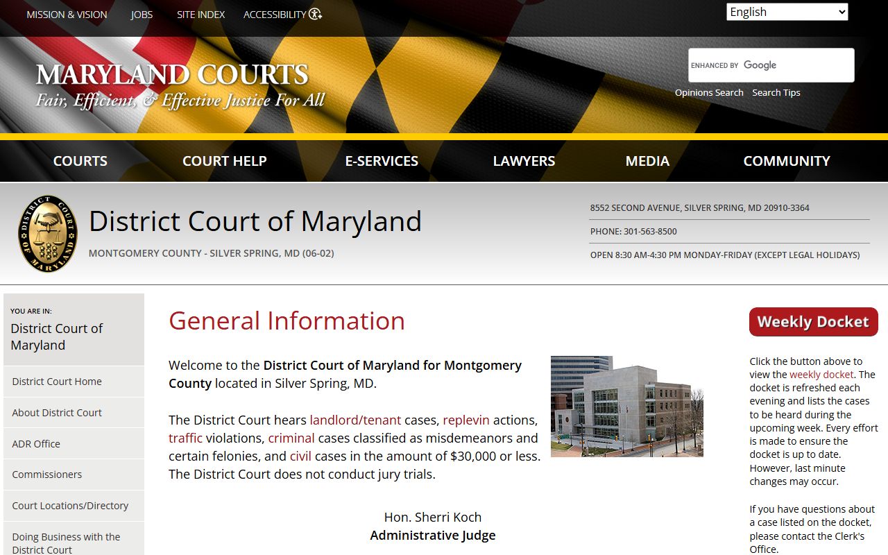 Silver Spring District Court for Montgomery County traffic ticket records