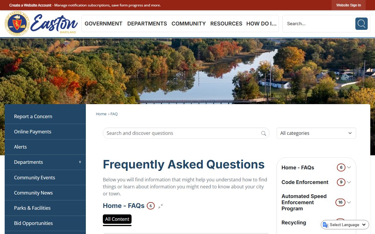 Easton speed camera FAQ page for Talbot County traffic ticket records