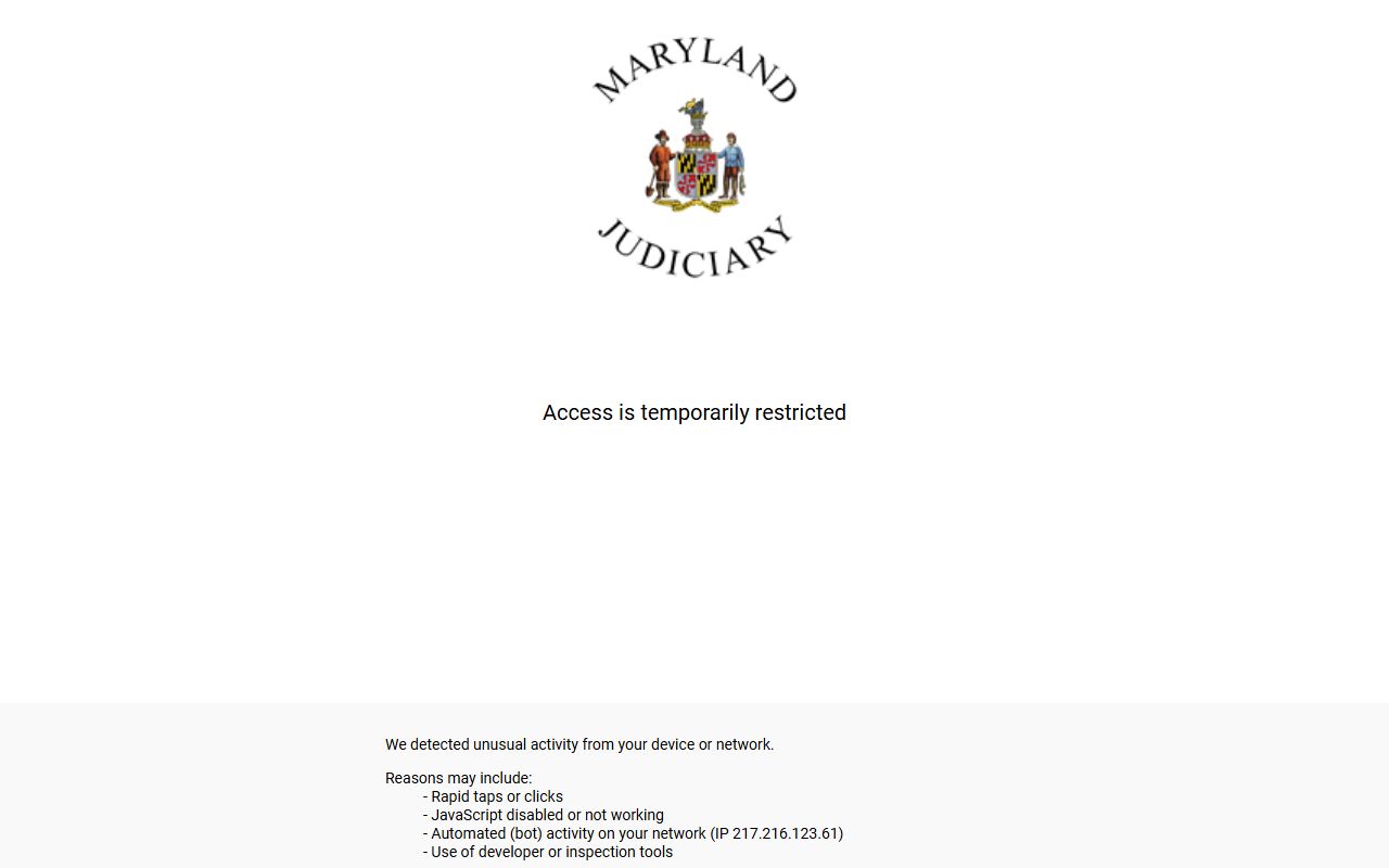 Maryland Judiciary Case Search portal for looking up traffic ticket records